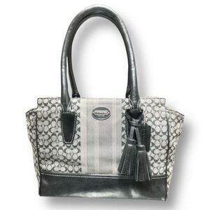 Coach Legacy Candace Carryall D1226-19915 Black Gray Signature Stripe Tote Bag